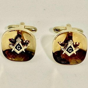 Vintage Masonic Cufflinks Gold Plated Enamelled Freemasonry Masons Fraternal Organization Cuff Links
