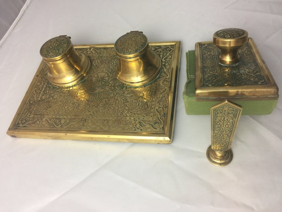 Vintage Inkwell Blotter Seal Desk Set Arts Crafts Movement Etsy
