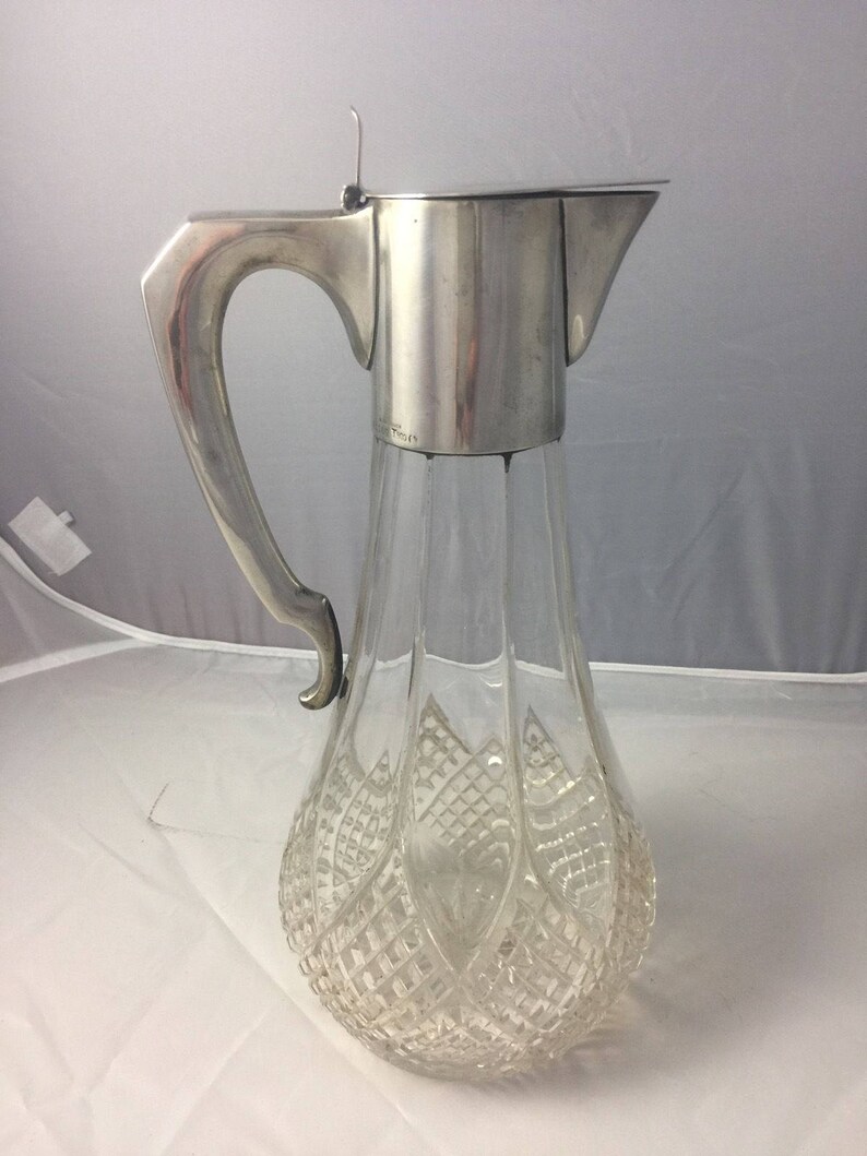 Claret Jug Cut Glass Decanter 800 Silver Pitcher Etsy