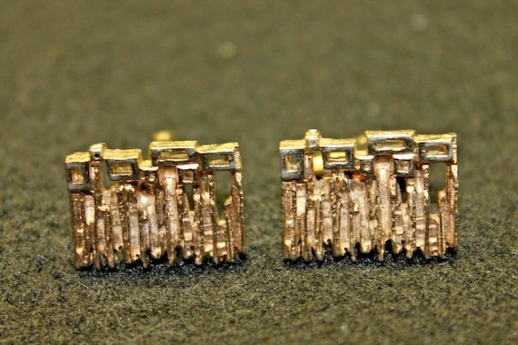 MODERNIST Vintage Gold ABSTRACT Large Rectangular Lattice BRUTALIST Swivel Cufflinks Minimalist Cuff Links Mid Century Fashion Accessory
