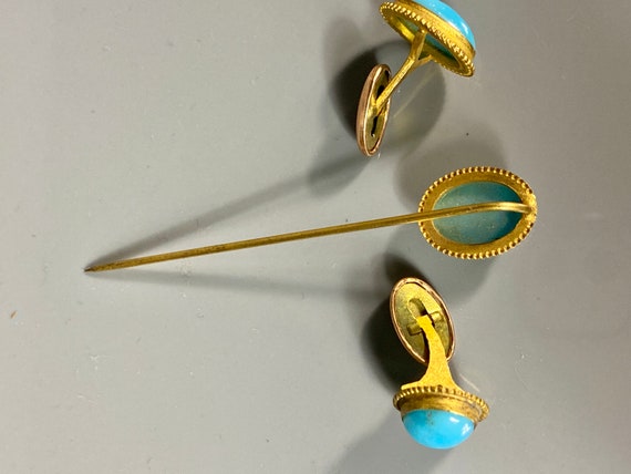 Vintage Men’s Jewelry Cufflinks Stick Pin Set Blu… - image 9