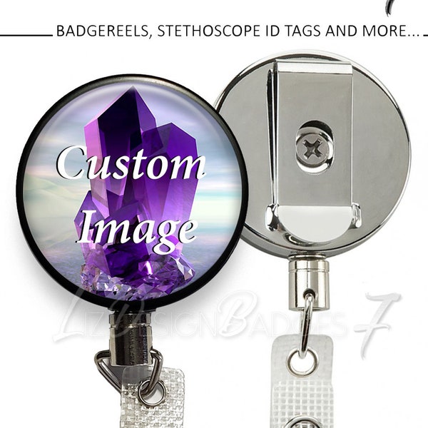 Custom Image Heavy Duty Badge Reel with Steel Cable - Custom Photo Heavy Duty Badge Holder with Steel Cable - Custom Photo Heavy Badge Reel