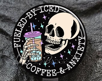 Fueled By Iced Coffee and Anxiety Badge Reel -Funny Badge Holder-Stethoscope ID Tag -Lanyard - Carabiner-Nurse Badge Reel -Medical Gift-F111