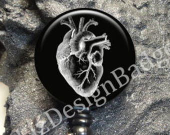 Human Heart Retractable Badge Holder - Heart Badge Reel - Anatomical Heart Badge Holder - Cardiologist Badge Reel - Stethoscope Id Tag A104