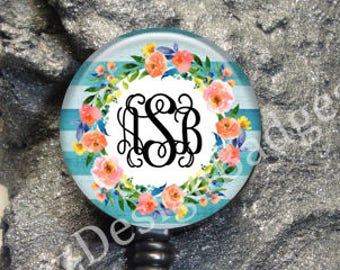 Floral Retractable Badge Holder,personalized Badge Reel,monogram