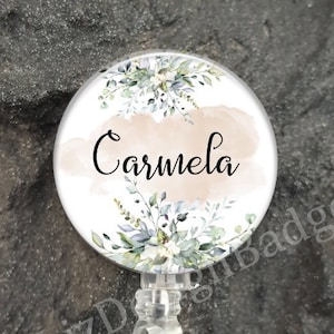 Watercolor Floral Badge Reel - Personalized Badge Reel - Retractable Badge Holder - Monogram Badge Reel - Nursing Badge Reel -Style 950