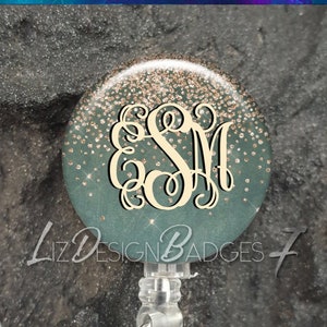 Monogram Badge Reel - Watercolor and Glitter Badge Holder - Monogram Badge Holder -Personalized Badge Reel - Personalized Badge Reel -1120