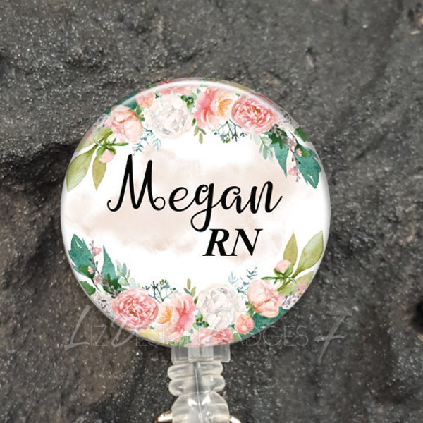 Peach Floral Badge Reel - Personalized Badge Reel - Retractable Badge Holder - Monogram Badge Reel - Nursing Badge Reel - Style 1250