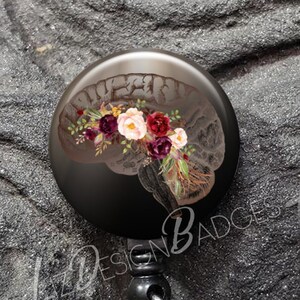 Brain and Floral  Badge Reel, Retractable Badge Holder, Anatomy Badge Reels, Doctor Badge Reels, Nurse Badge Reels, Human Brain Badge Holder