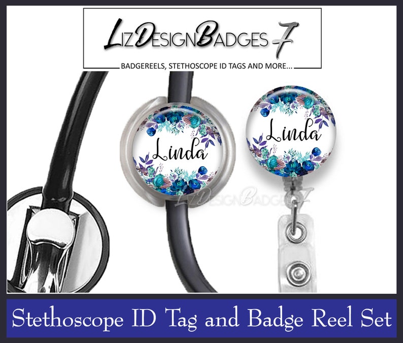Monogram Badge Holder Monogram Badge Reel Monogram Stethoscope Id Tag -ST116 Personalized Badge Reel Floral Retractable Badge Holder