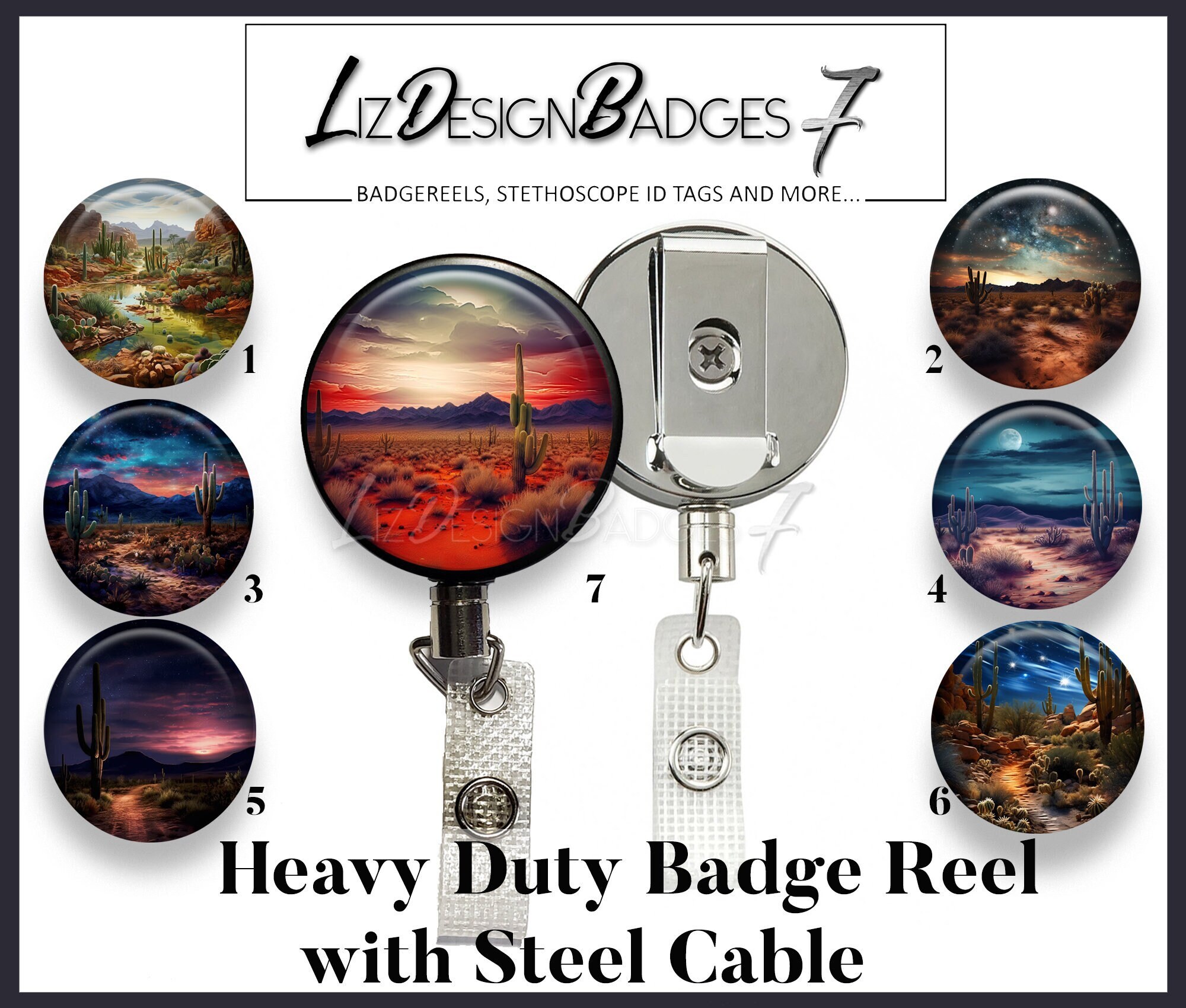 Desert Cactus Heavy Duty Badge Reel Desert Cactus Design Heavy Duty Badge  Holder With Steel Cable heavy Badge Reel With Steel Wire HD105 