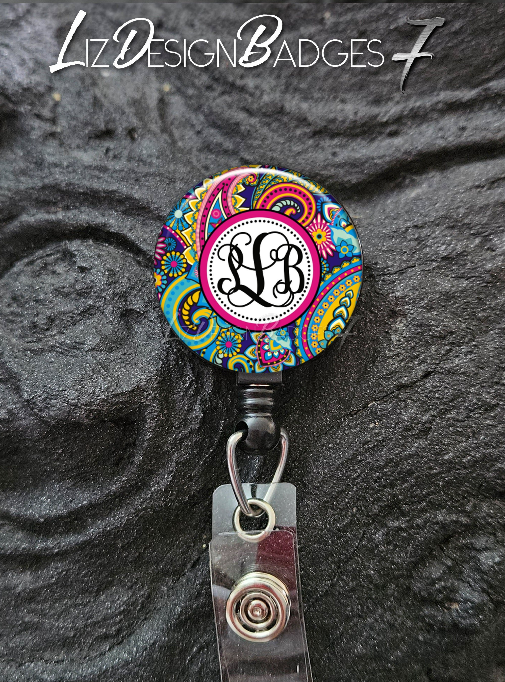 Paisley Retractable Badge Holder,personalized Badge Reel,monogram Badge  Reel,monogram Badge Holder,monogram Stethoscope Id Tag style 640 