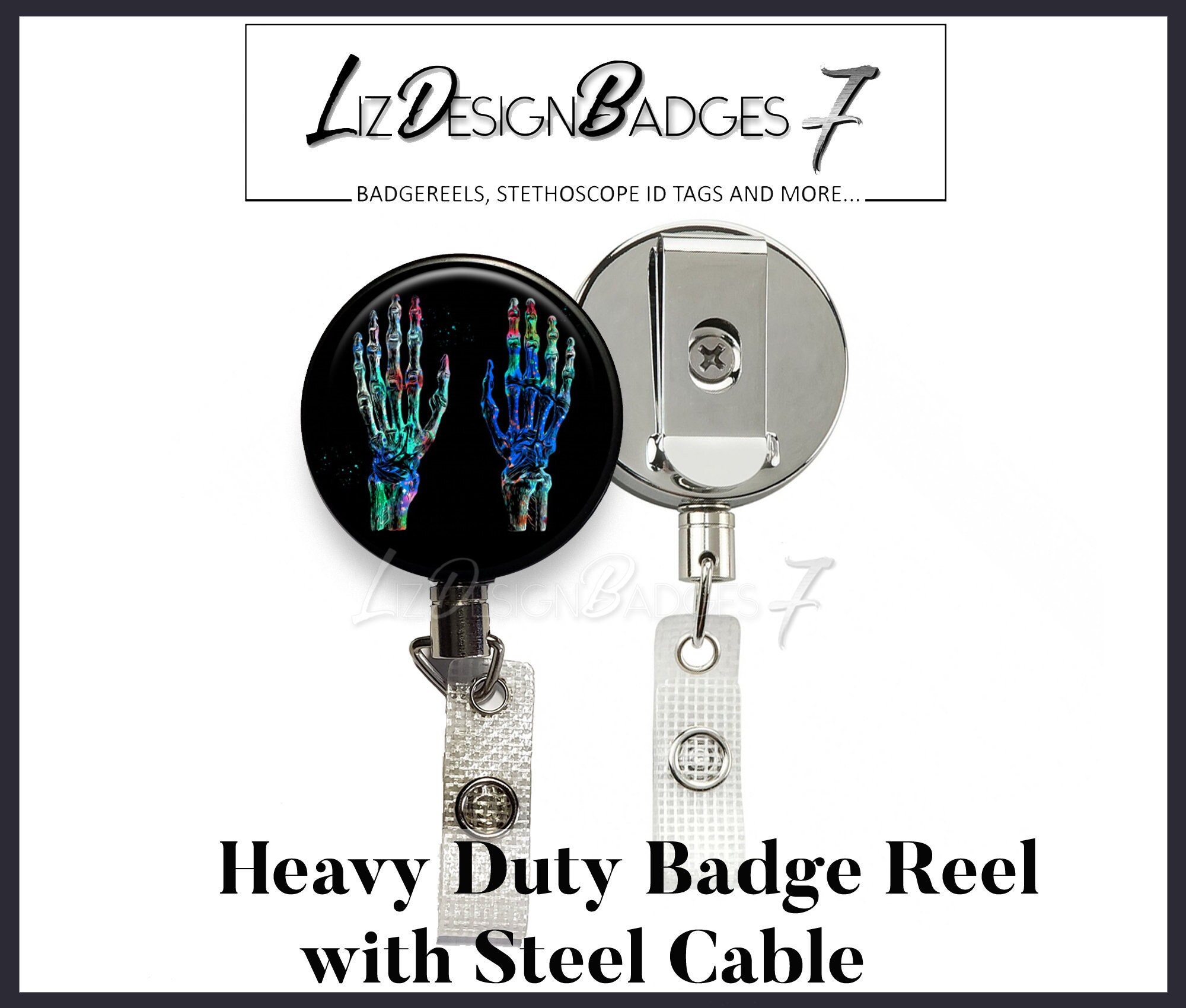 Heavy Duty Badge Reel With Steel Cable Human Hands Heavy Duty