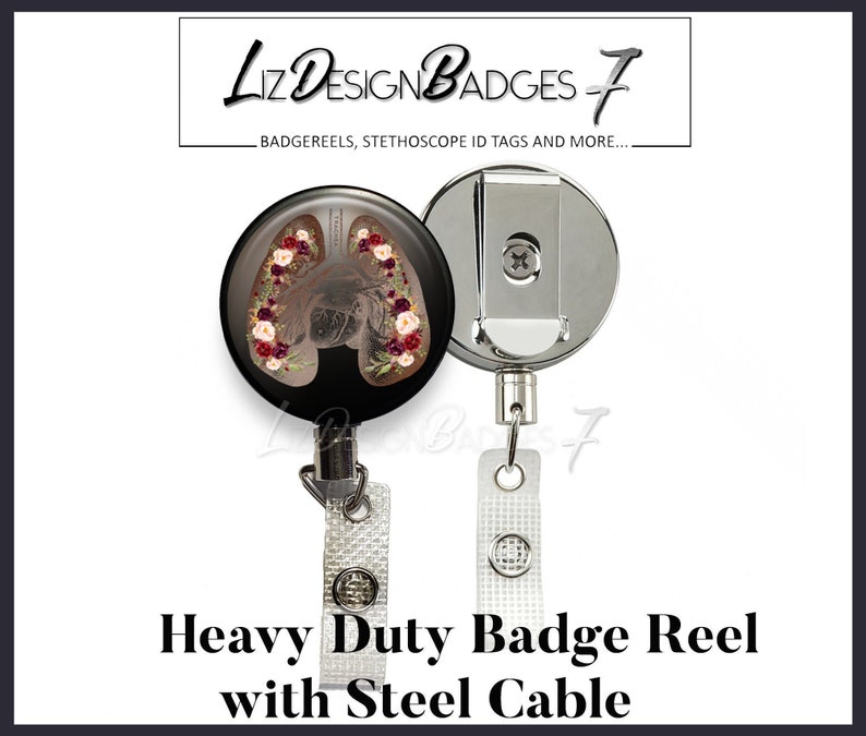 Burgundy Floral Human Lungs Heavy Duty Badge Holder with Steel Cable Heavy Duty Badge Reel with Steel Cable Badge Reel with Steel Wire
