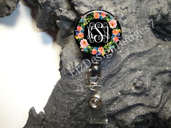 Floral Retractable Badge Holder,personalized Badge Reel,monogram Badge  Holder,monogram Badge Reel,monogram Stethoscope ID Tag, Style-542 