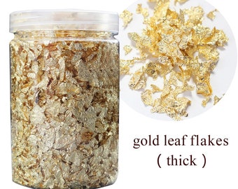 Gold Leaf Flakes - For Jewelry, Arts & Crafts - Not For Food - 1 Container of Golden Deco - Jar Size 10cm x 6cm