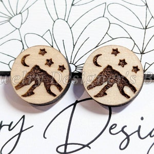 20mm Mountain Moon Stars Hout Cabochons - Gegraveerde Houten Versieringen - Cherrywood Walnut Birch, Pick Color - Semi-Matte Vernis