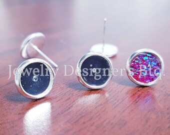 8mm Silver Plated Earring Trays Blanks Bezel Bezels Stud Pad Blank Post with Rubber Ear Nuts Earrings Components Jewelry Findings