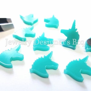 Einhorn Cabochon Acryl Deko - 14mm x 11mm - Einhörner DIY Schmuck Basteln Laser Türkis