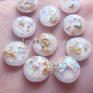 12mm Feuille d’or Iridescent Mylar Flakes Fire Opal Effect Résine White Flatback Cabochons
