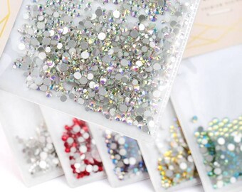 Premium Nail Art Rhinestones - Non Hotfix Pixie 3D Nails Crystal Flatback Rhinestone - Pick Color 1080pcs Pack - Assorted Size SS3-SS12