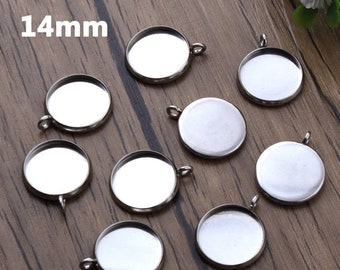 14mm Hypoallergenic Stainless Steel Cabochon Settings, 14 mm Bezel, Cabochons Jewelry, Pendant Charm Blanks, Jewellery Supply