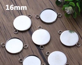 16mm Hypoallergenic Stainless Steel Cabochon Connector Settings, 16 mm Bezel, Cabochons Jewelry, Pendant Charm Blanks Supply