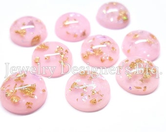 12mm Gold Leaf Iridescent Mylar Flakes Fire Opal Effect Resin Soft Pink Flatback Cabochons