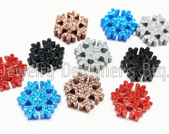 12mm Snowflake Glitter Cabochons - Acrylic Sparkly Silver Black Blue  Embellishments