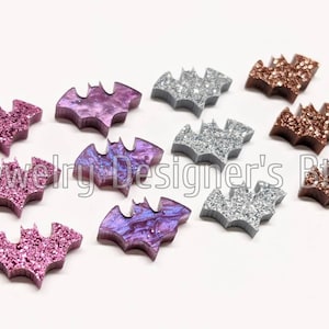 Bat Cabochons - Acrylic Sparkly Bats Flatback Embellishments - Select Color - 9mm x 13.5mm