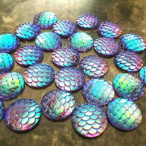 10pcs 16mm Iridescent Mermaid Scales Cabochon Resin Kawaii Cabochons Mermaids Jewelry Fish Scale Snakeskin DIY Supply Craft Supplies Purple