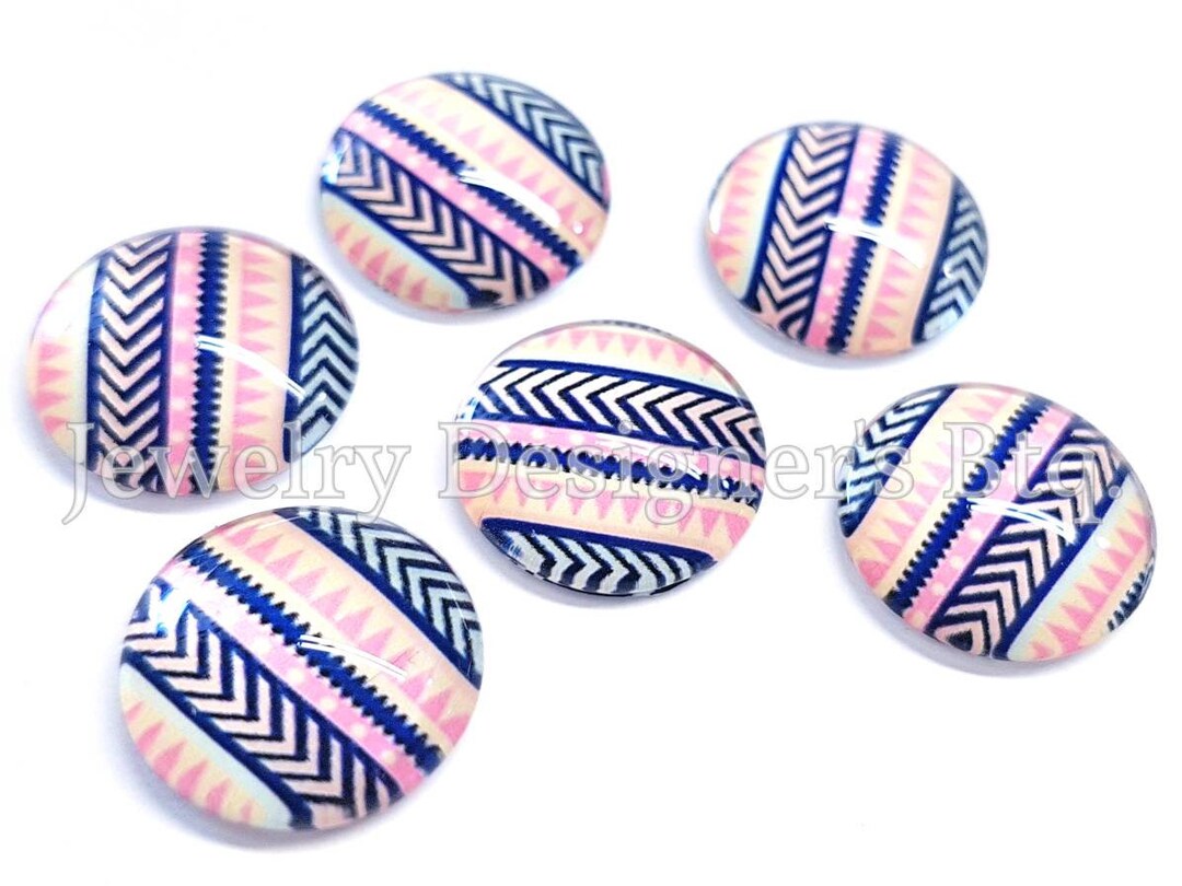 12mm Glass Cabochons – Tribal Aztec Geometric Pattern – Pink Blue ...