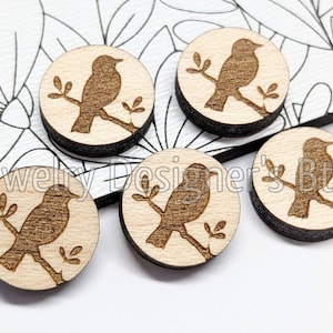 Cabochons en bois gravés d'une colombe de 12 mm - embellissements en bois de branche d'oiseau - cerisier noyer bouleau, choix de couleur - vernis semi-mat