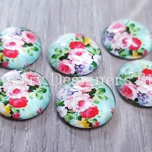 Cabochons photo en verre 12 mm motif floral vintage