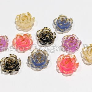 Fleur déco 3D pailletée multicolore en résine 8 mm - Ornements roses kawaii - Diamètre supérieur total de 8 mm, pas de perçage