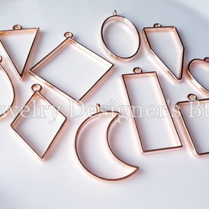 Colgantes huecos - Engastes abiertos para joyería de resina - Formas variadas - Rectángulo, Luna, Corazón, Ovalado - Oro rosa claro