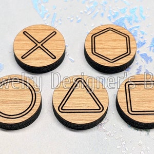 12mm Formes Géométriques Cabochons en Bois - Embellissements Bois Gravés - Cerisier Noyer Bouleau, Assortiment Pack - Vernis Semi-Mat