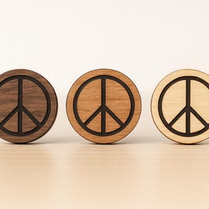 12mm Peace Symbol Cabochon - Engraved Wooden Embellishments - Semi-Matte Finish