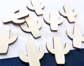 30mm Cactus Cabochon Natural Wood Deco - Cacti DIY Jewelry Crafts Laser - Pine