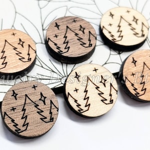 Cabujones de madera grabados de 12 mm - Adornos de madera con forma de estrella de árbol - Para hacer aretes con botón - Diferentes opciones de materiales