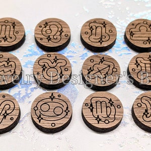 12mm Sternzeichen Holz Cabochons - Horoskop Holz Verzierungen - Kirschbaum Nussbaum Birke, Pick Color - Semi-Matte Lack
