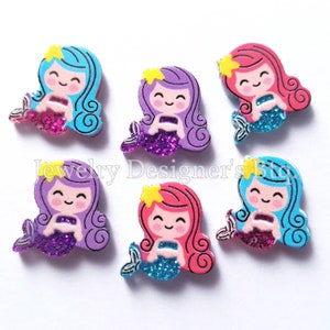 12pcs, 15mm Kawaii Mermaid Deco - Résine Acrylique Glitter Mermaids - Scrapbook Cellphone Case Décoration - Non Hotfix Embellishment