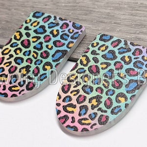 Rainbow Leopard Print Pendants - Handmade Printed Acrylic Charms - 20mm x 31mm