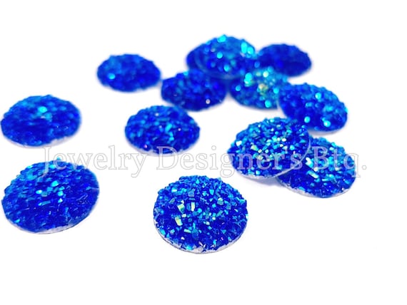 14mm Iridescent Faux Druzy Cabochon, Glitter Resin Cabochons