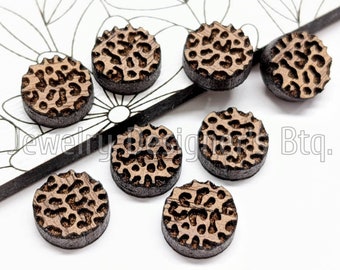 8mm Leopard Print Cabochon - Animal Engraved Wooden Embellishments - Cherrywood, Walnut, Birch - Semi-Matte Varnish