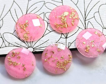 11.8mm Gold Foil Faceted Circle Rhinestones - Acrylic Cabochon - Non-Hotfix Deco - Flat Back Embellishments - Pink