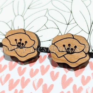 Cabochons en bois gravé floral 12mm - Noyer Bouleau Cerisier, Couleur Pick - Vernis Semi-Mat
