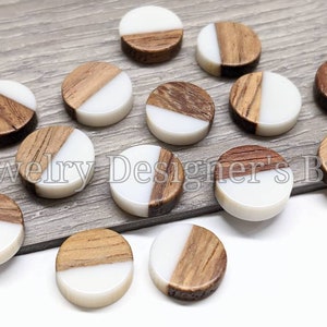 Handmade Resin Wood Cabochons - Size Ranges Between 9.5mm - 10.5mm - Creamy White