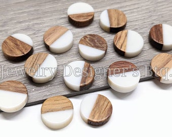 Handmade Resin Wood Cabochons - Size Ranges Between 9.5mm - 10.5mm - Creamy White