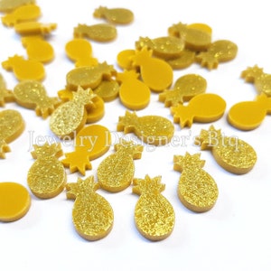 Ananas Cabochon Acrilico Deco - 14mm x 8mm - Frutta Fai da te Gioielli Artigianato Laser Gold Glitter